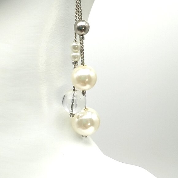 Faux Pearl Clear Bead Silver-tone Dangle Earrings - Picture 4 of 13